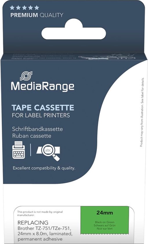 MediaRange Schriftbandka. Brother TZ-751/TZe-751 24mm 8m zwart