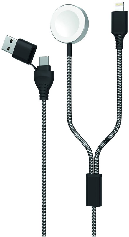 2GO 2in1 oplaadkabel USB-A/USB-C f. Watch & Smartphone 1,8m zwart