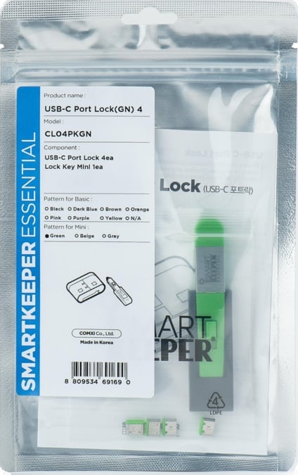SmartKeeper Mini USB-C Port Blocker groen 4 Stk.+Key