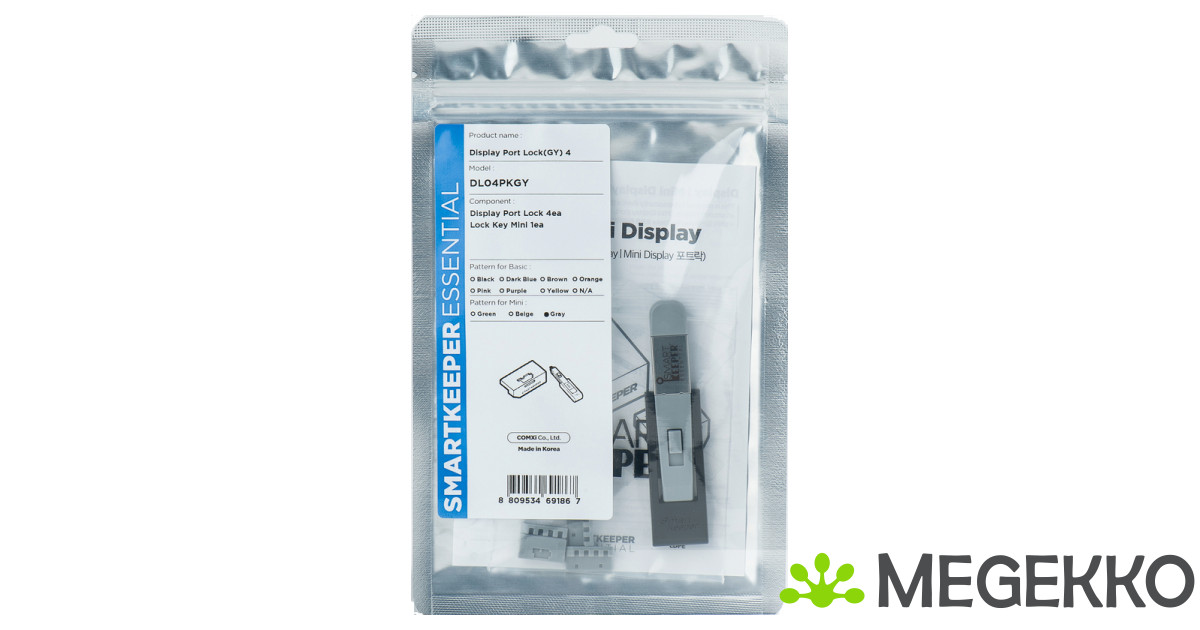 SmartKeeper Mini DisplayPort Blocker grijs 4 Stk.+Key