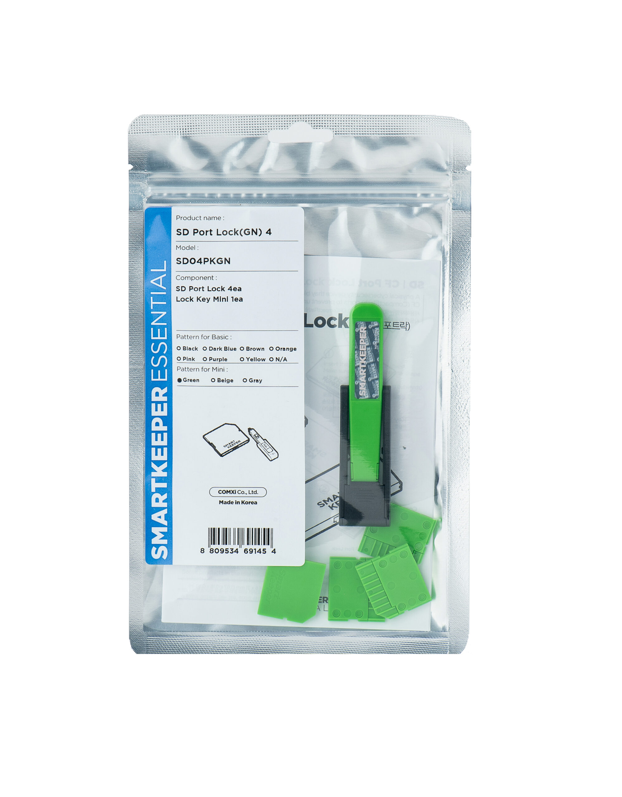SmartKeeper Mini SD Port Blocker groen 4 Stk.+Key