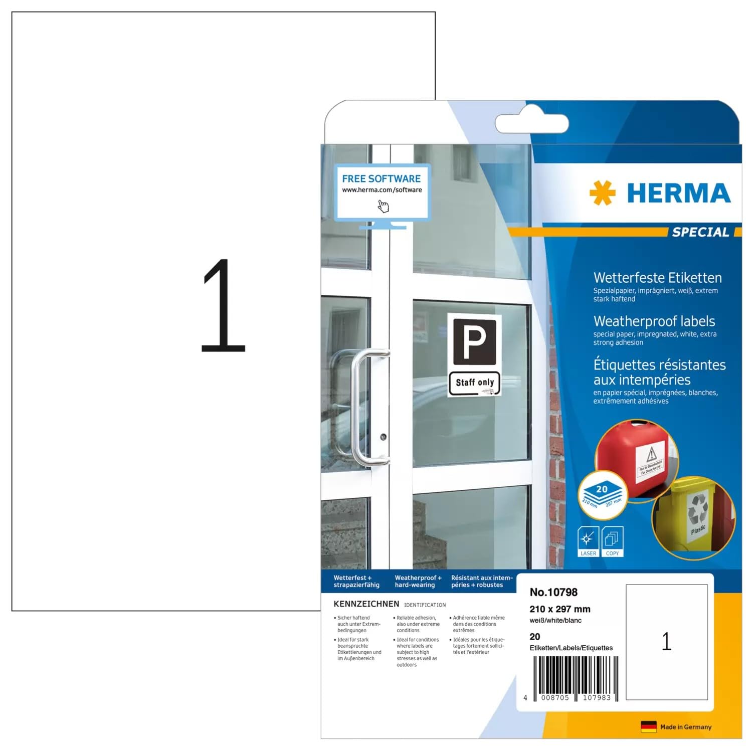HERMA Wetterfeste Imprägn.Etik.A4 20 Pag. 210x297