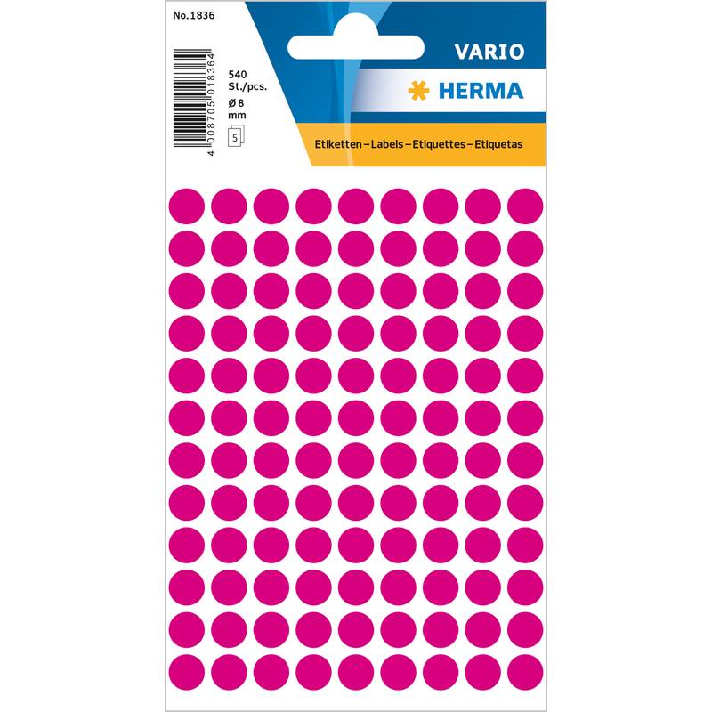HERMA Vielzwecketiketten/Farbpunkte  8mm rond roze
