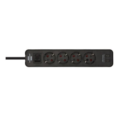 stekkerdoos stekker omlijsting Ecolor 4 wegs USB C 15.5W zwart/zwart