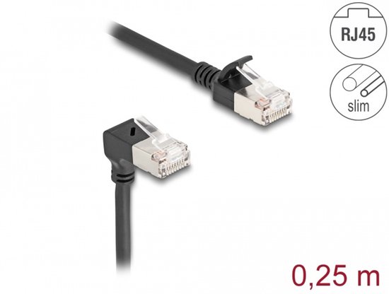 DELOCK RJ45 netwerkkabel Cat.6A S/FTP Slim 90°unten 0,25m s