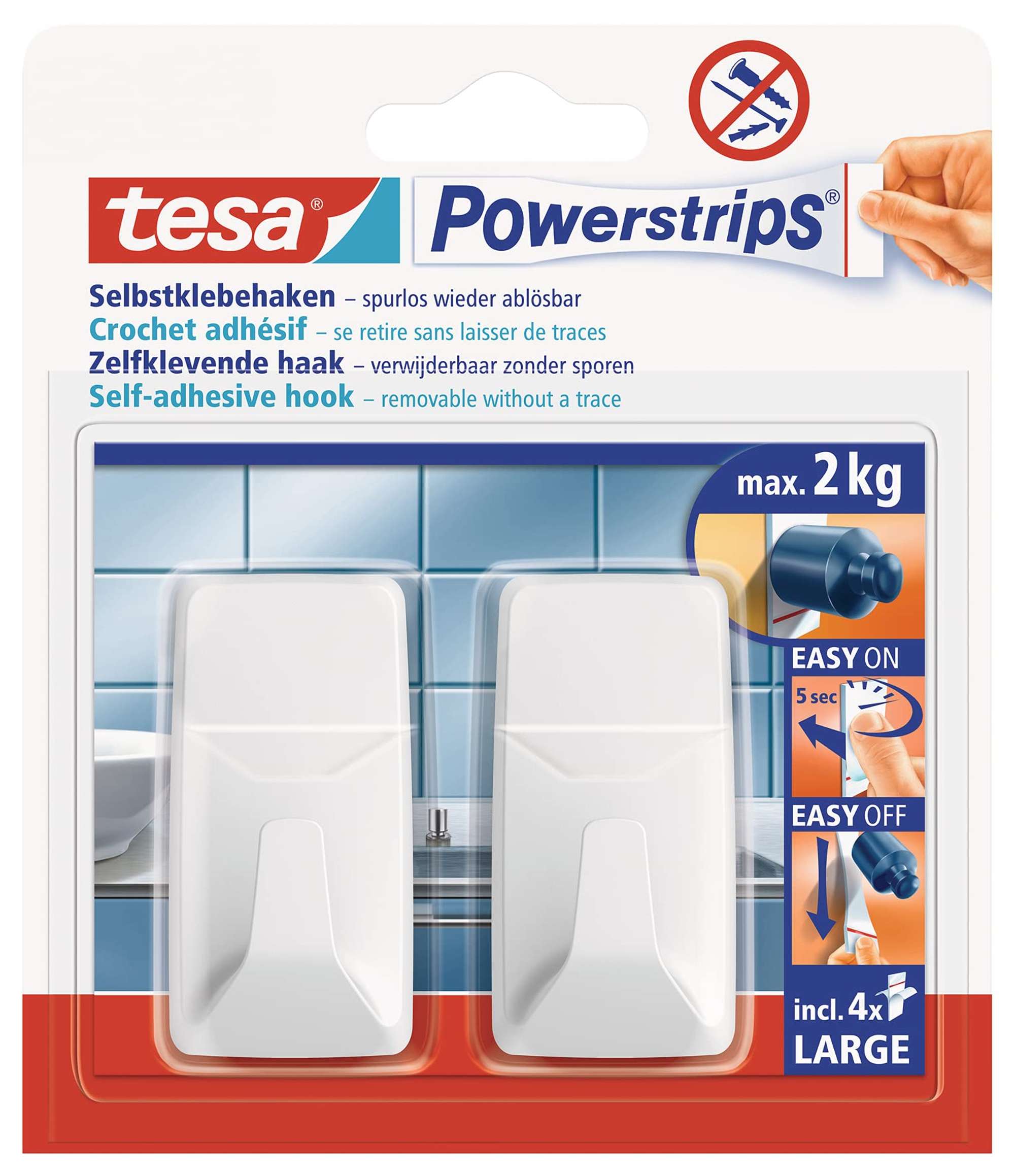 tesa Powerstrips Haken L rechteckig weiß