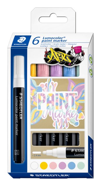 STAEDTLER Acrylmarker Lumocolor 6er-Set pastellfarbig