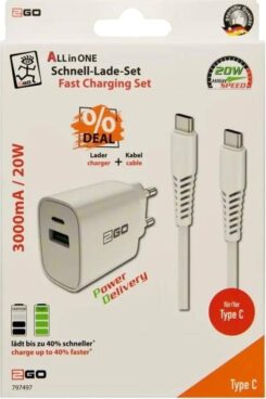 2GO Lader 20W 2-Port 1x USB-C + 1x USB-A + USB-C Kabel
