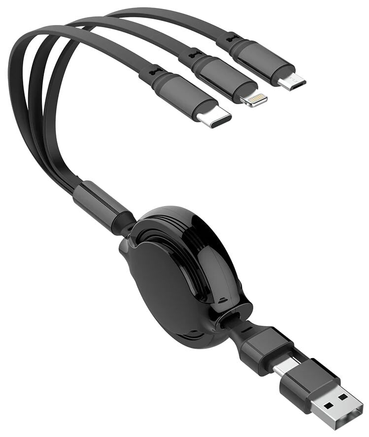 2GO oplaadkabel 5in1 ALLinOne USB-A/USB-C Aufrollautomatik 1m