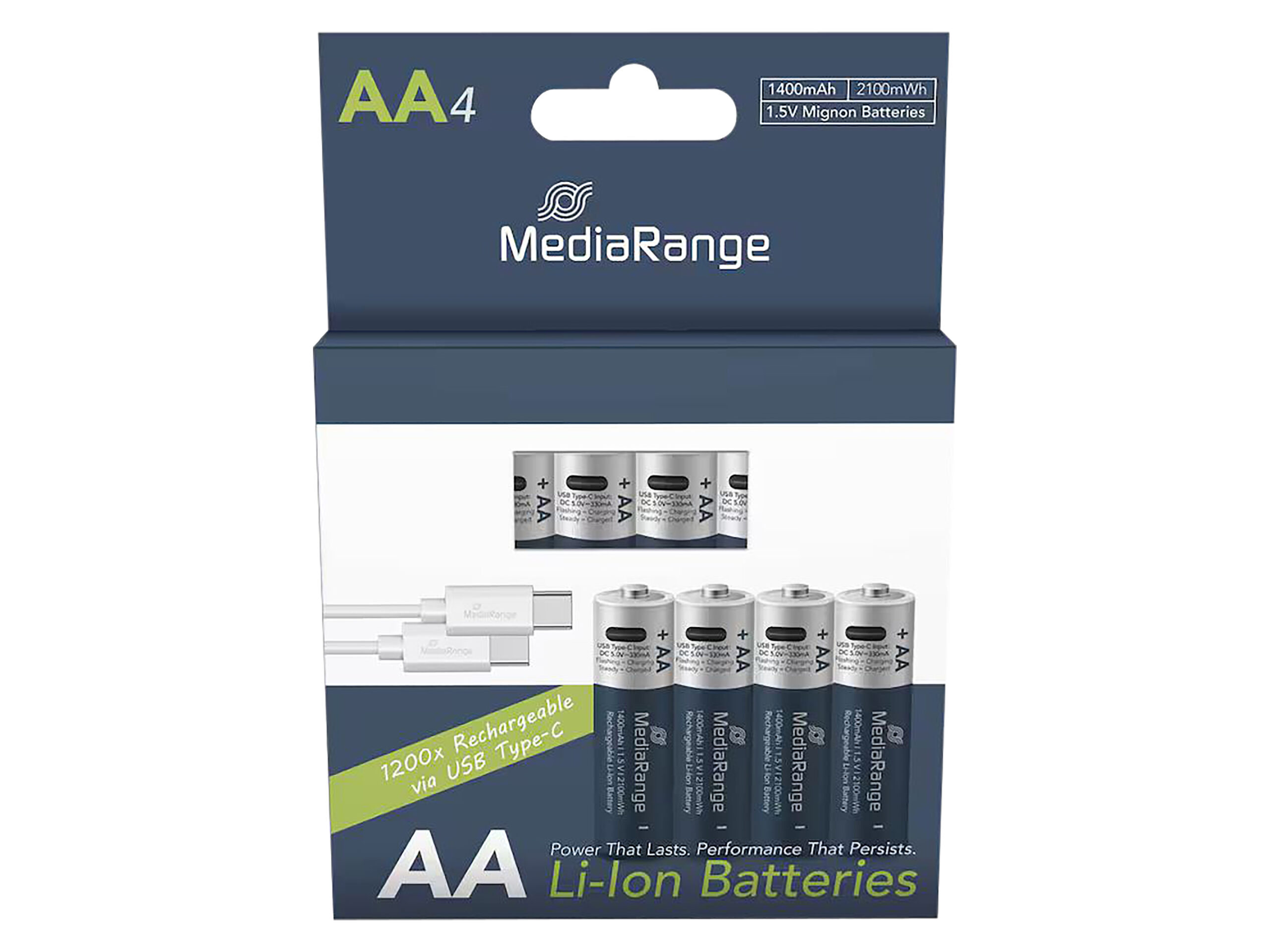 MediaRange batterij wiederaufl. USB-C Li-ION AA 1,5V 4St