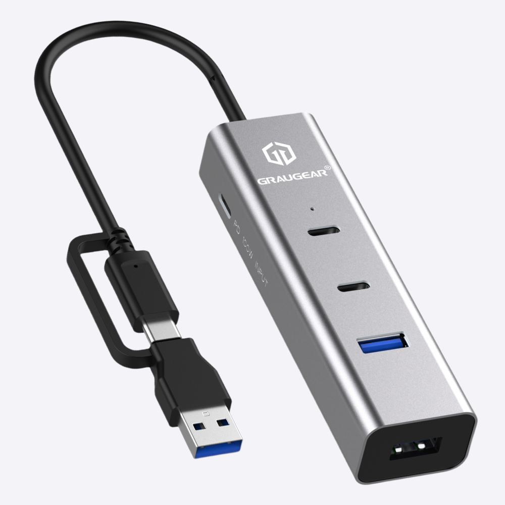 GRAUGEAR 4 Port USB HUB + PD 2xC+2xA USB+USB-C PD Supports