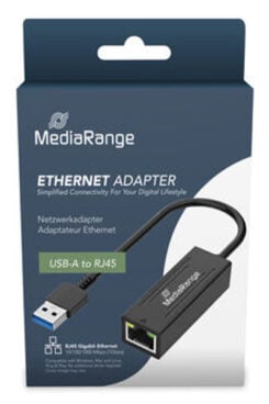 MediaRange USB-A Netzwerkadaper mit RJ45 Port, 20cm, sw