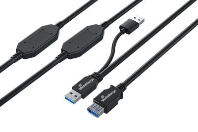 MediaRange Aktives USB-Verlängerungskabel, USB 3.0, 15m, sw