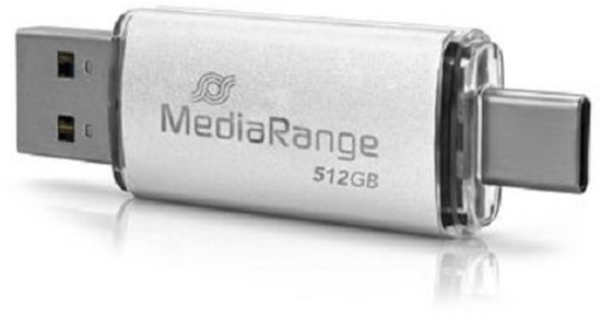MediaRange USB-Stick 3.2 Gen 1 USB-A und USB-C,512GB silber