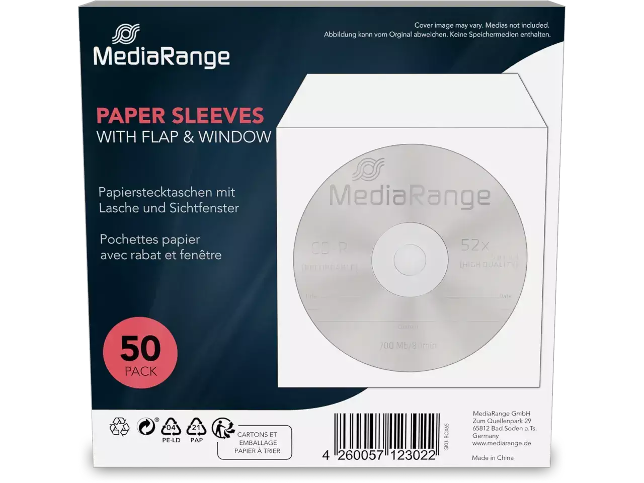 MediaRange CD Covers 50pcs Papier Flagwindow retail