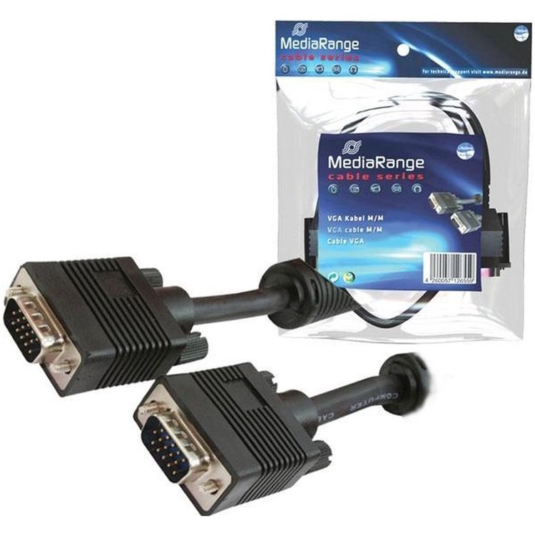 MediaRange VGA-Kabel D-Sub15 -> D-Sub15 St/St 5,00m zwart Blister