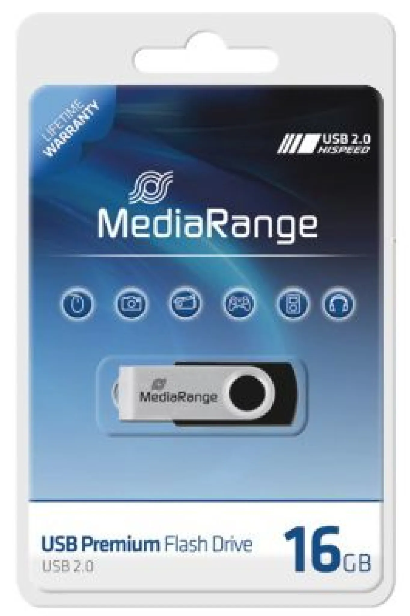 MediaRange USB-Stick 16GB USB 2.0 swivel swing Blister