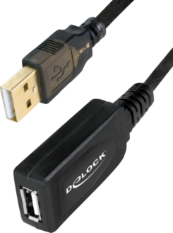 DELOCK USB Verl. A -> A St/Bu 20.00m aktiv zwart