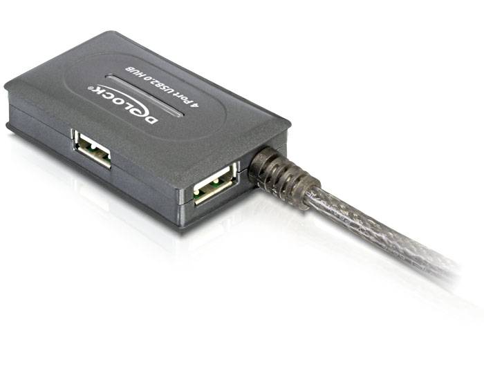 DELOCK USB Verl. A -> 4x A St/Bu 10.00m aktiv grijs