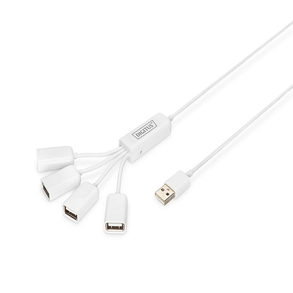 DIGITUS USB-Hub 4-Port 2.0->4xA2.0 integr. Kabel weiß