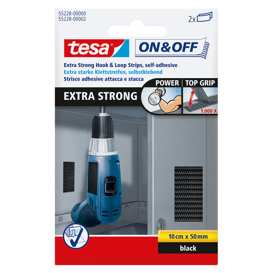 tesa ON&OFF Extra Strong Klettstreifen zwart 2 St. 10/50