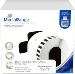 MediaRange Endlosetikett Brother DK-22205 62mm 30,48m zwart/ws