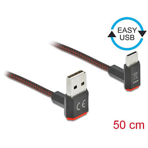 DELOCK USB-A 2.0 stekker zu USB-C stekker gewinkelt 0,5m SW