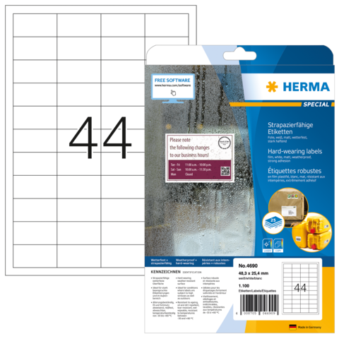 HERMA Etik. strapazierf. A4 weiß 48,3x25,4 mm Folie 1100 St.