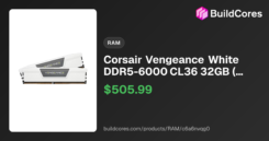 DDR5 32GB PC 6000 CL36 CORSAIR KIT (2x16GB) VENGEANCE white retail
