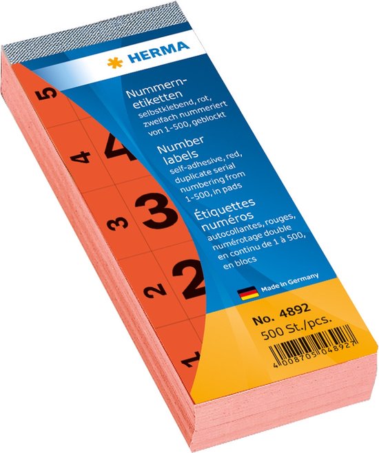 HERMA numeriek toetsenbord zelfklevend 1-500 rood 28x56 mm