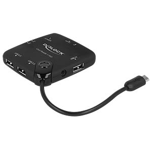 DELOCK Card Reader USB micro B -> 4in1 +3-Port Hub OTG extern