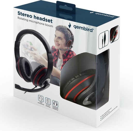 gembird Stereo-Headset met microfoon, zwart.