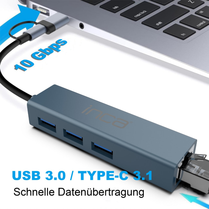 INCA Adapter   IUTP-03TX Ethernet > USB und Typ-C 1000Mbit/s