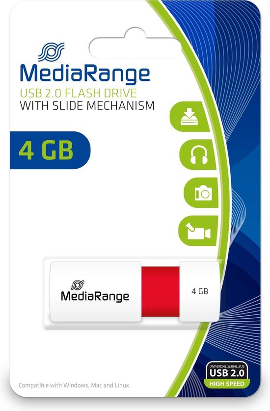 MediaRange USB-Stick 4GB USB 2.0 Slider red