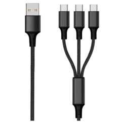2GO 3in1 USB oplaadkabel USB Type-C Nylon 1,5m zwart