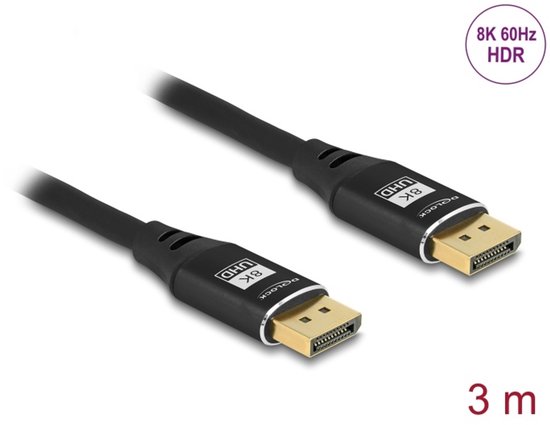 DELOCK DisplayPort Kabel 8K 60Hz 3m zwart Metall
