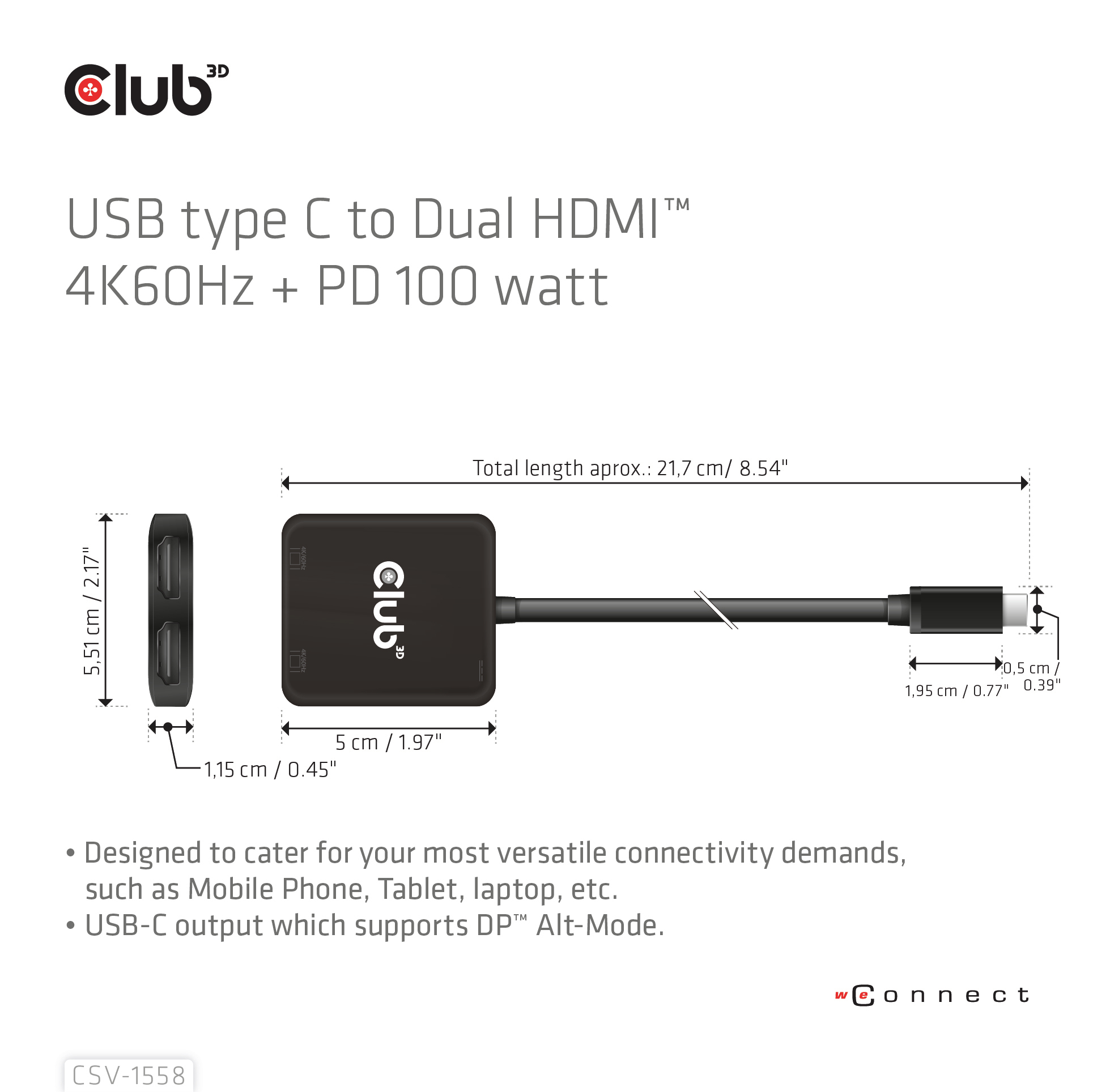 CLUB3D USB-C® Hub to Dual HDMI™ 4K60Hz M/F+PD3.0 100 Watt - Afbeelding 4