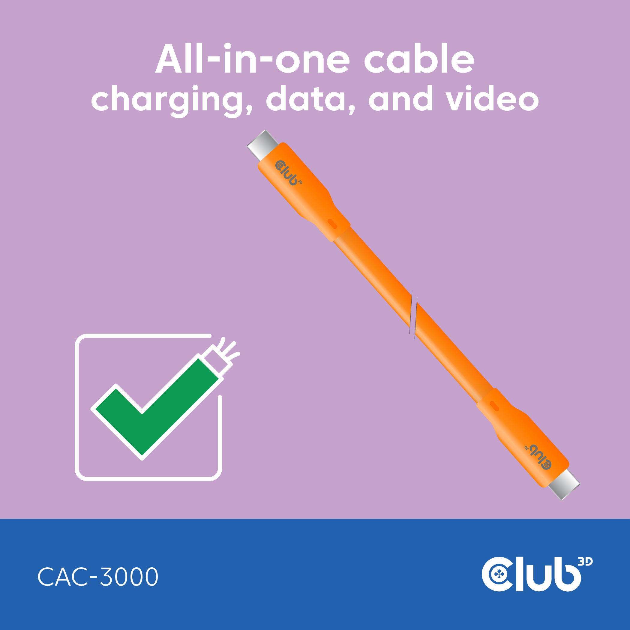 CLUB3D USB C oplaadkabel oranje siliconen & tangle-free - Afbeelding 4