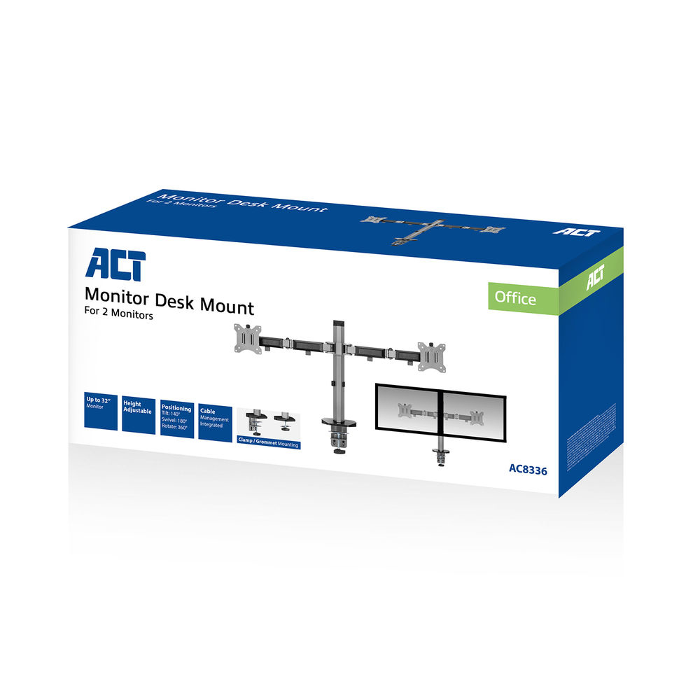 ACT Monitorarm 32" office, 2 schermen, zilver - Afbeelding 10