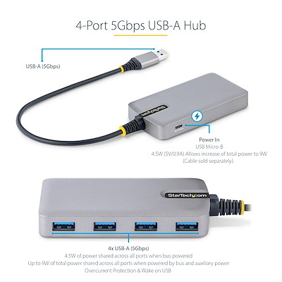 StarTech.com 4-Port USB Hub, USB 3.0 5Gbps, Bus Powered USB-A naar 4x USB-A Hub met Optionele Extra Power Input, Compacte Desktop/Laptop USB Hub, 30cm Kabel, USB 3.0 Expansion Hub - Afbeelding 8