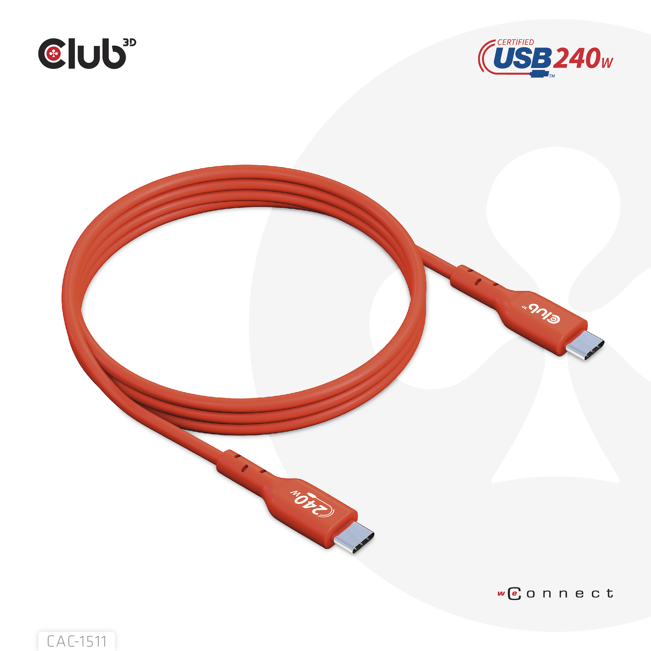 CLUB3D USB2 Type-C Bi-Directional USB-IF Certified Cable Data 480Mb, PD 240W(48V/5A) EPR M/M 4m / 13.13ft - Afbeelding 10
