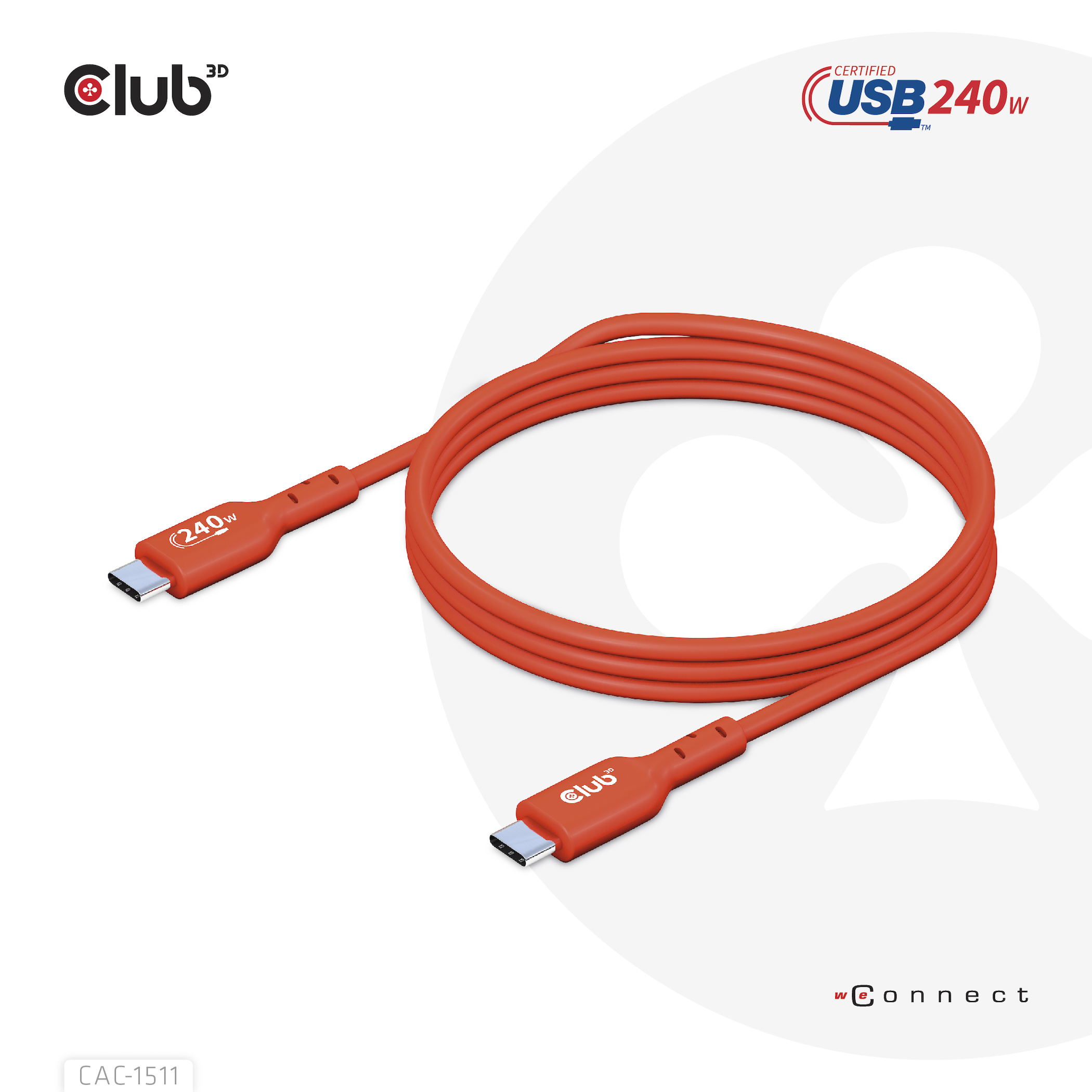 CLUB3D USB2 Type-C Bi-Directional USB-IF Certified Cable Data 480Mb, PD 240W(48V/5A) EPR M/M 4m / 13.13ft - Afbeelding 12