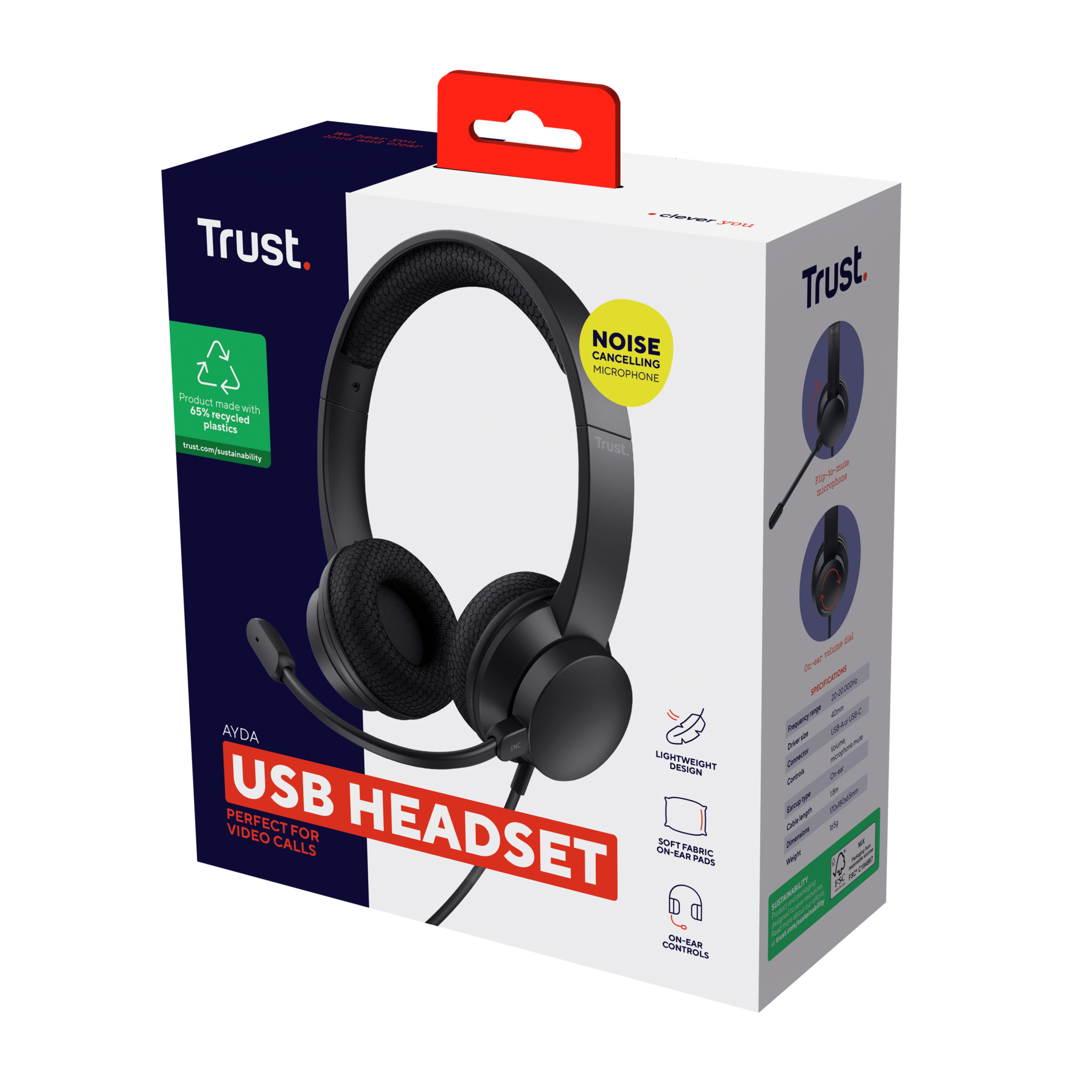 Trust Ayda ENC Headset - Evironmental Noise cancelling headset – USB-aansluiting – Microfoon met ENC – Zwart - Afbeelding 7