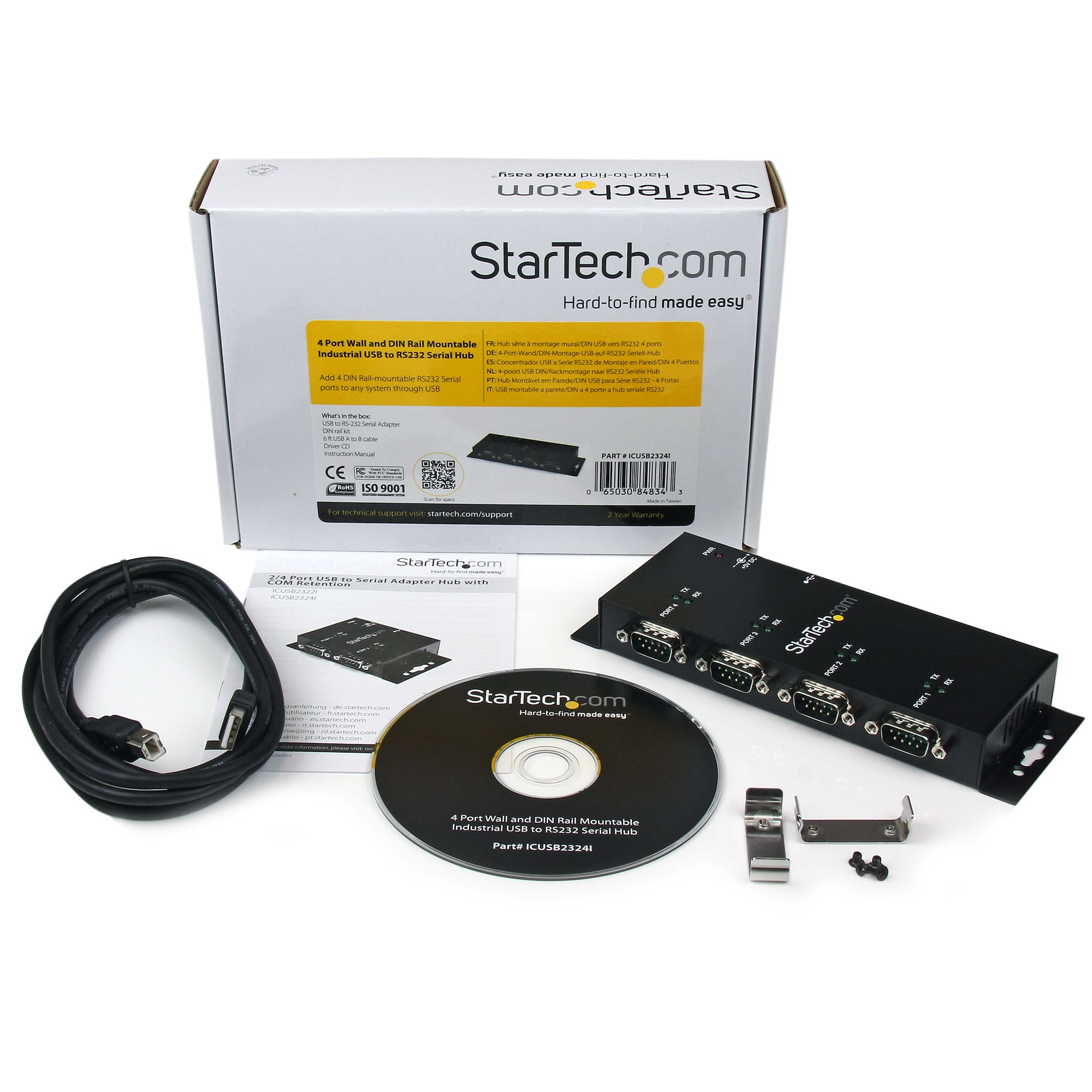 StarTech.com 4-poort USB naar DB9 RS232 Seriële Adapter Hub – Industrieel DIN-rail en Wandmontage - Afbeelding 7