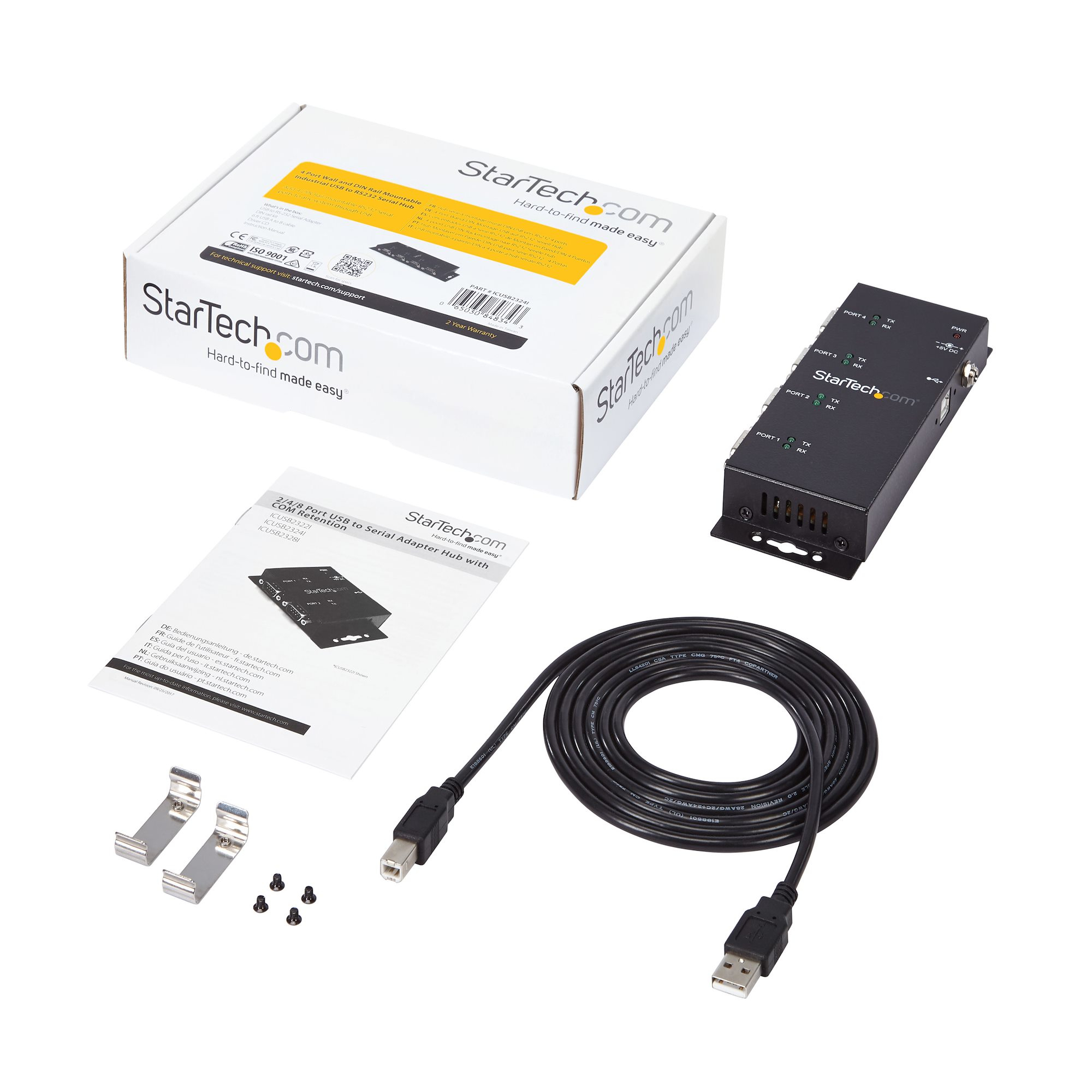 StarTech.com 4-poort USB naar DB9 RS232 Seriële Adapter Hub – Industrieel DIN-rail en Wandmontage - Afbeelding 8