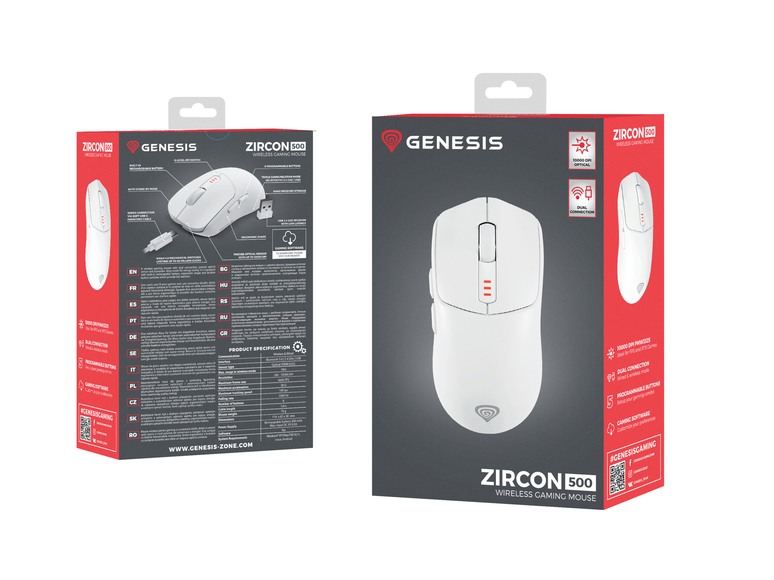 GENESIS Zircon 500 muis Gamen Rechtshandig RF Wireless + Bluetooth + USB Type-C Optisch 10000 DPI - Afbeelding 16