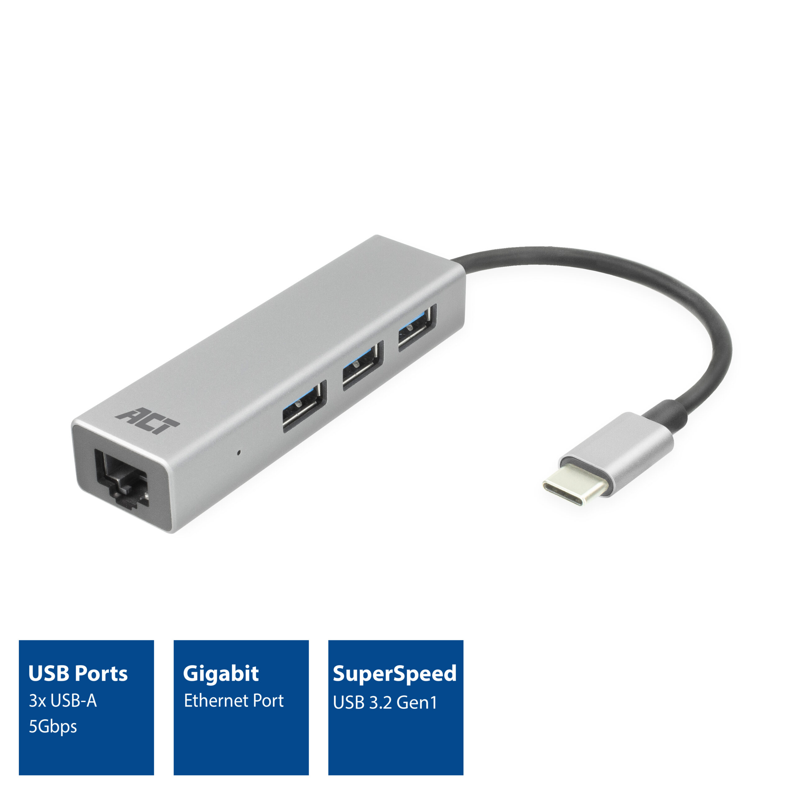 ACT USB-C hub 3.0, 3x USB-A, Gigabit ethernet - Afbeelding 3