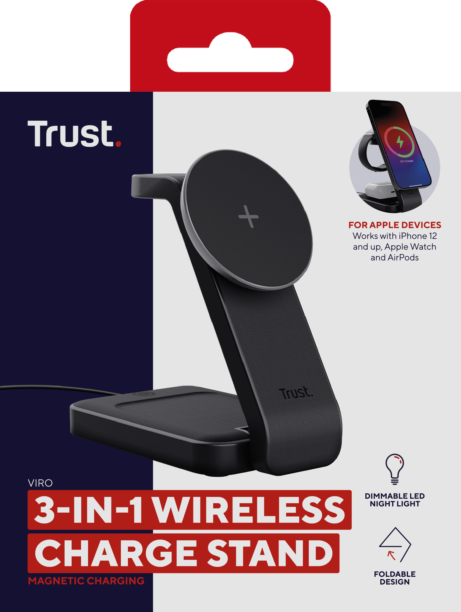 Trust Viro 3-in-1 Draadloze Magnetische Oplaadstandaard – Draadloze oplader standaard – Geschikt voor iPhone Apple Watch en AirPods – Zwart - Afbeelding 12