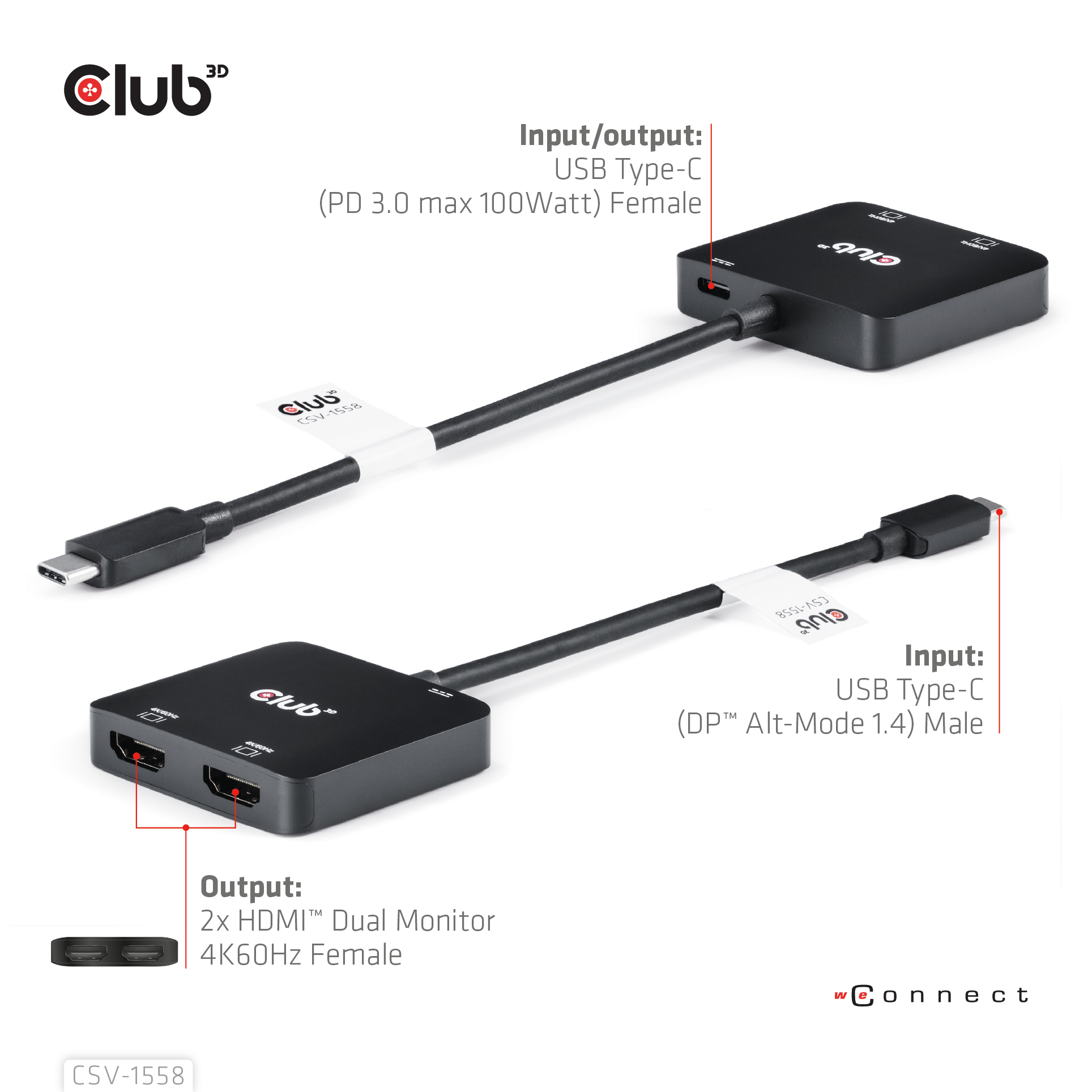 CLUB3D USB-C® Hub to Dual HDMI™ 4K60Hz M/F+PD3.0 100 Watt - Afbeelding 6