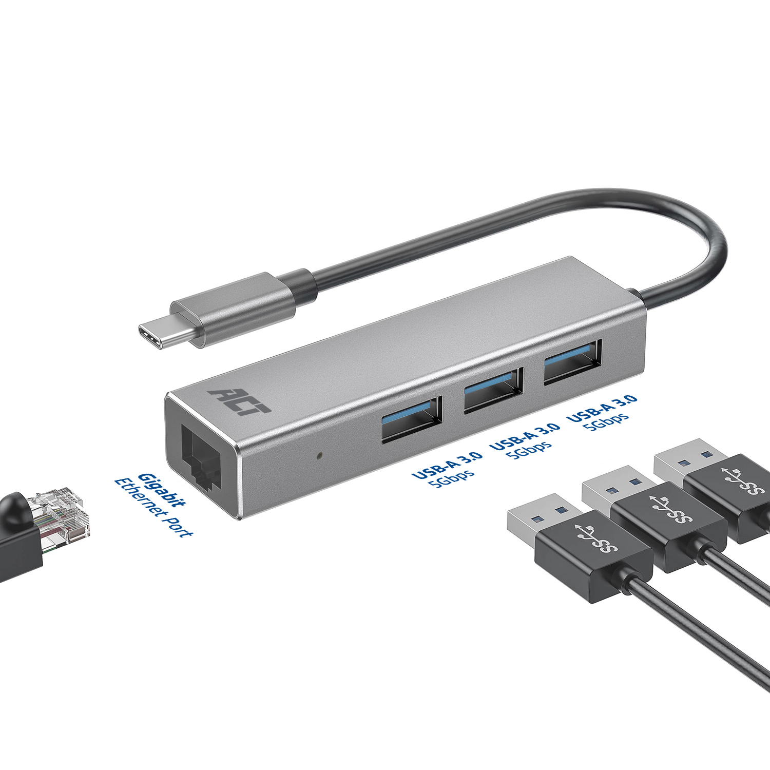 ACT USB-C hub 3.0, 3x USB-A, Gigabit ethernet - Afbeelding 5